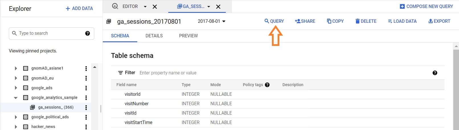 BigQuery Query Table